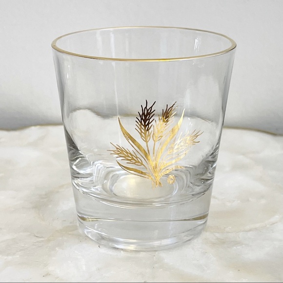 MCM Gilt Gold Trim Wheat Glass Tumblers Bar Cart Bar Drinking Glasses 3 1/4” - Picture 4 of 16